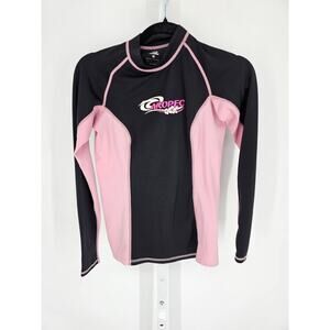 Aropec Girls Sz M Long Sleeve Rashguard Surf Swim Top Black Pink Scuba